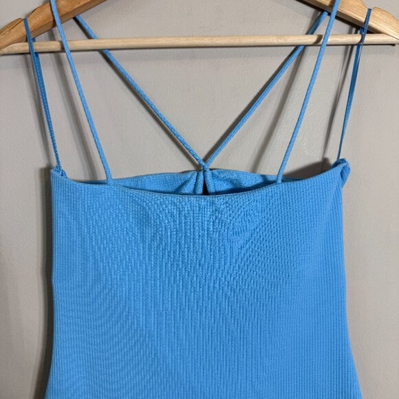 Mango Crisscross Strap Bodycon Mini Dress Women's 2 Blue Going Out Ribbed NWOT - Picture 10 of 14